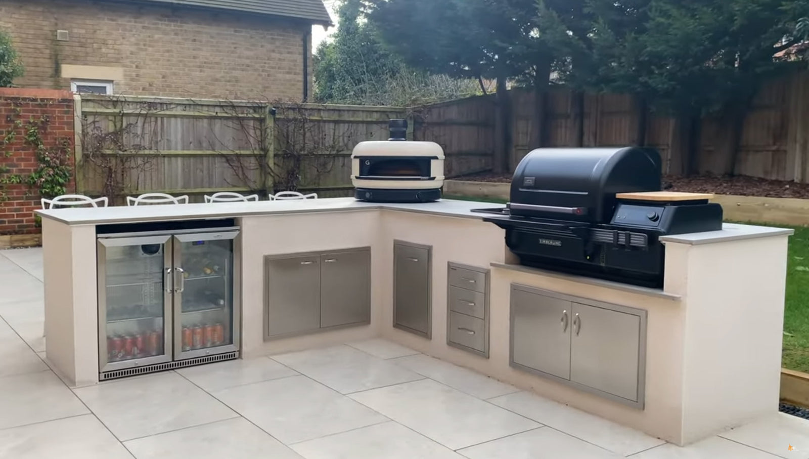 built in Traeger Wood pellet Grill in to outdoor kitchen