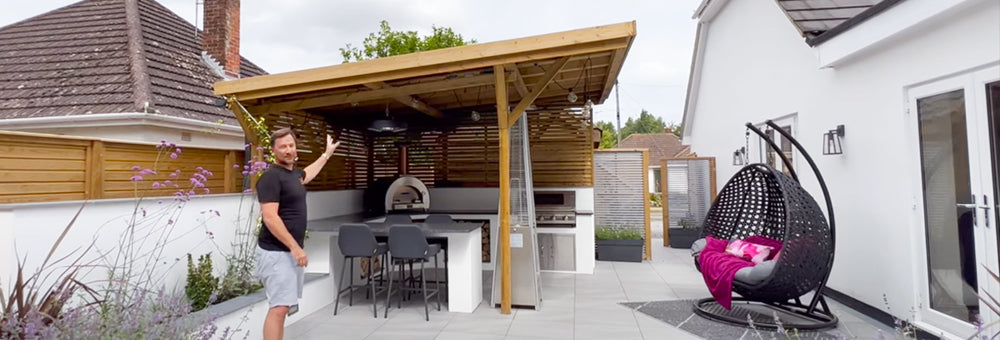 Outdoor kitchen shelter or roof cover to keep you dry